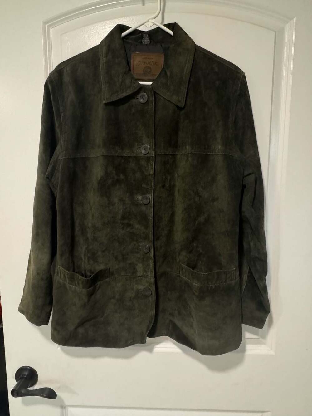 Genuine Leather Olive Green Chore Barn Jacket Minimalist Petite M